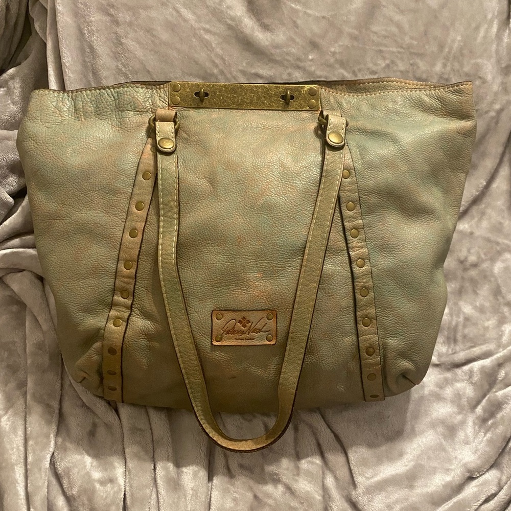 Patricia Nash Benvenuto Washed Denim Tote Bag Comes With Dust Bag - Leather